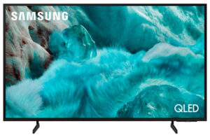 Televisor Samsung Q7F de 43 pulgadas con tecnología QLED y resolución 4K UHD, mostrando un diseño slim con marcos mínimos y peana metálica elegante. | COOLMOD