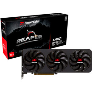 Tarjeta gráfica PowerColor Reaper AMD Radeon RX 9070 XT 16GB con triple ventilador de anillo y diseño térmico de alta presión. | COOLMOD