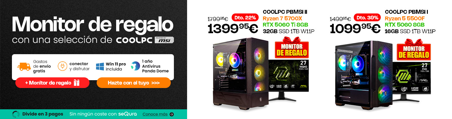 COOLPCs Powered By MSI con monitor y tarjeta de red de regalo