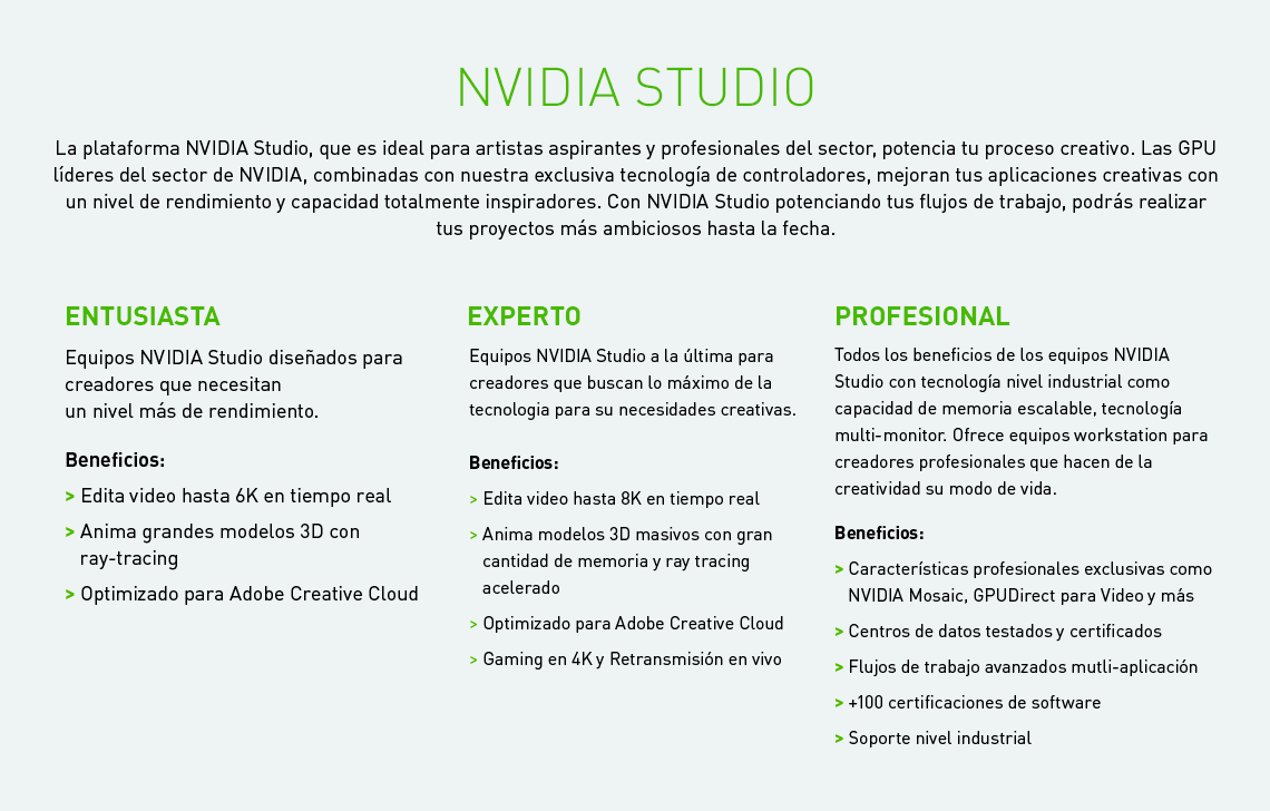 Niveles NVIDIA Studio