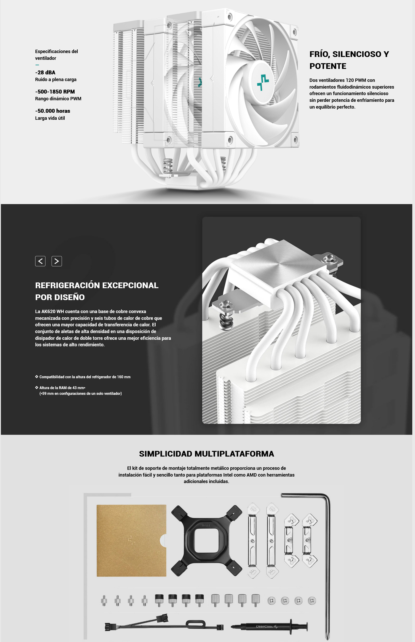 DeepCool AK620 Blanco Disipador CPU alto rendimiento