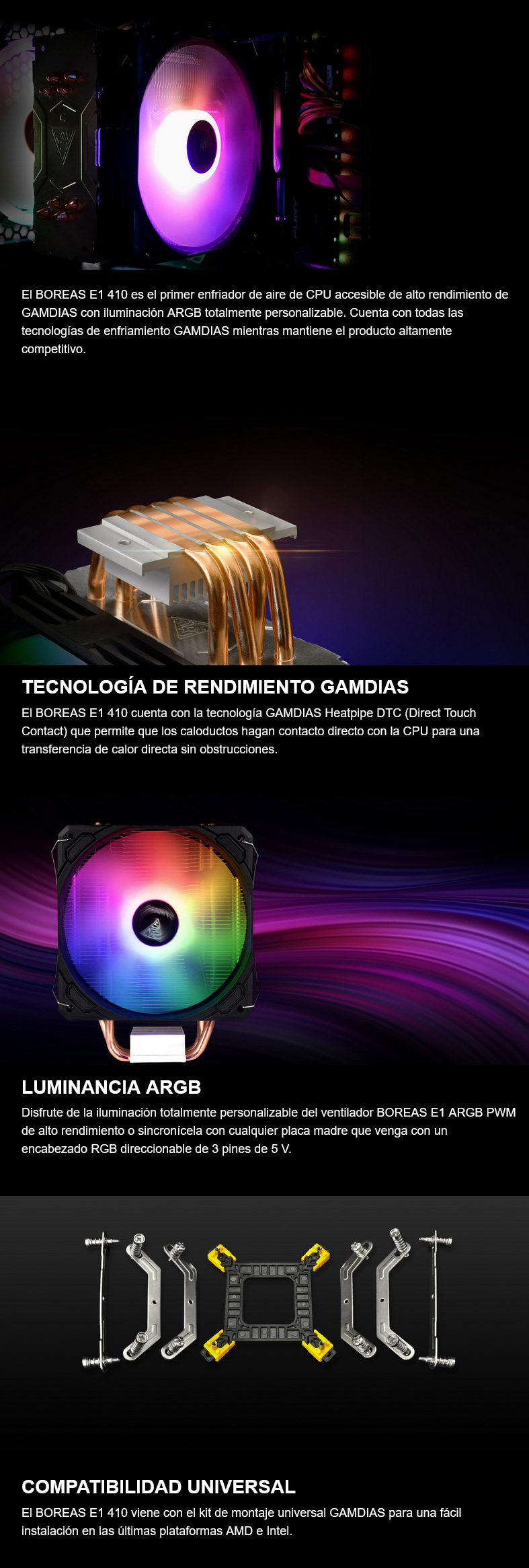 Disipador CPU Gamdias Boreas E1-410 Negro