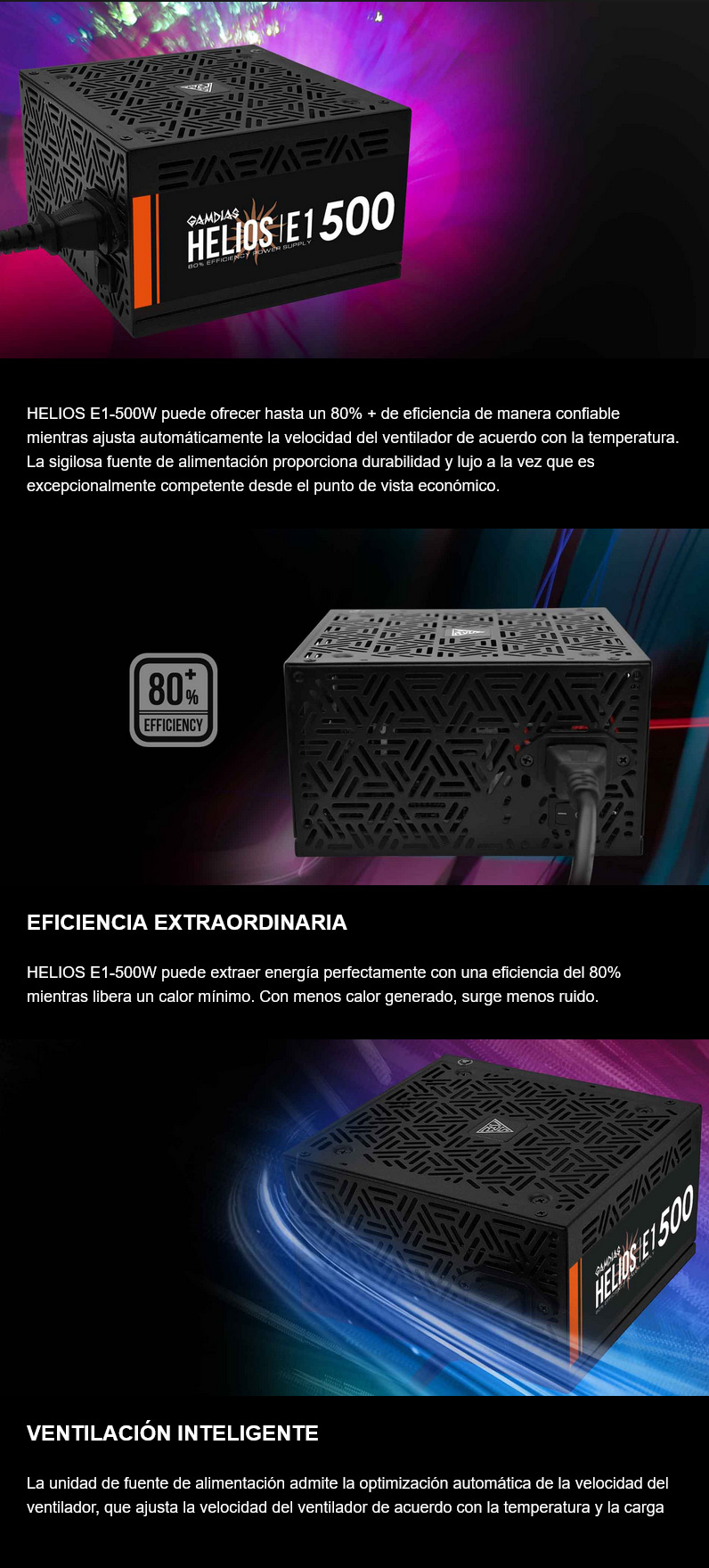 Fuente/PSU Gamdias Helios E1-500 80 Plus 500W