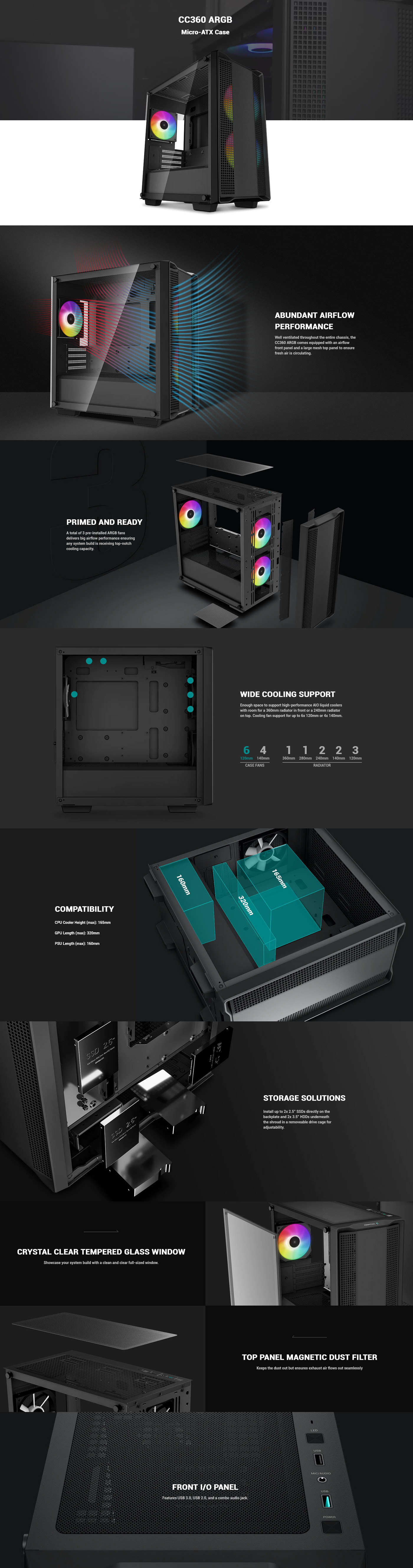Caja/Torre Deepcool CC360 ARGB Negro