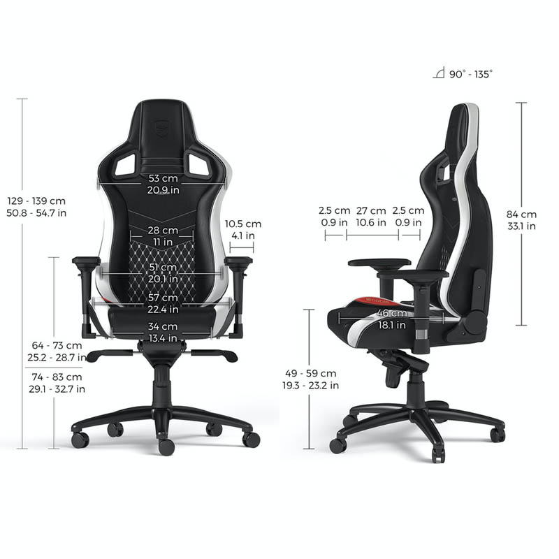 Silla Gaming Noblechairs Epic Real Cuero Blanco Rojo