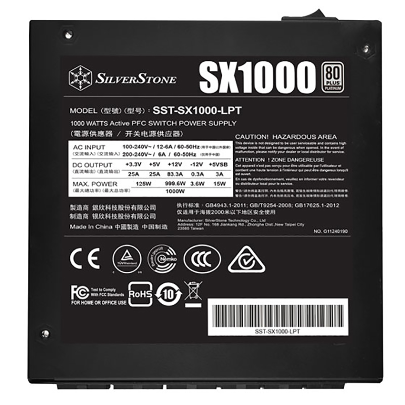 Fuente/PSU Silverston SX1000 Platinum 80 Plus Platinum 1000W Modular
