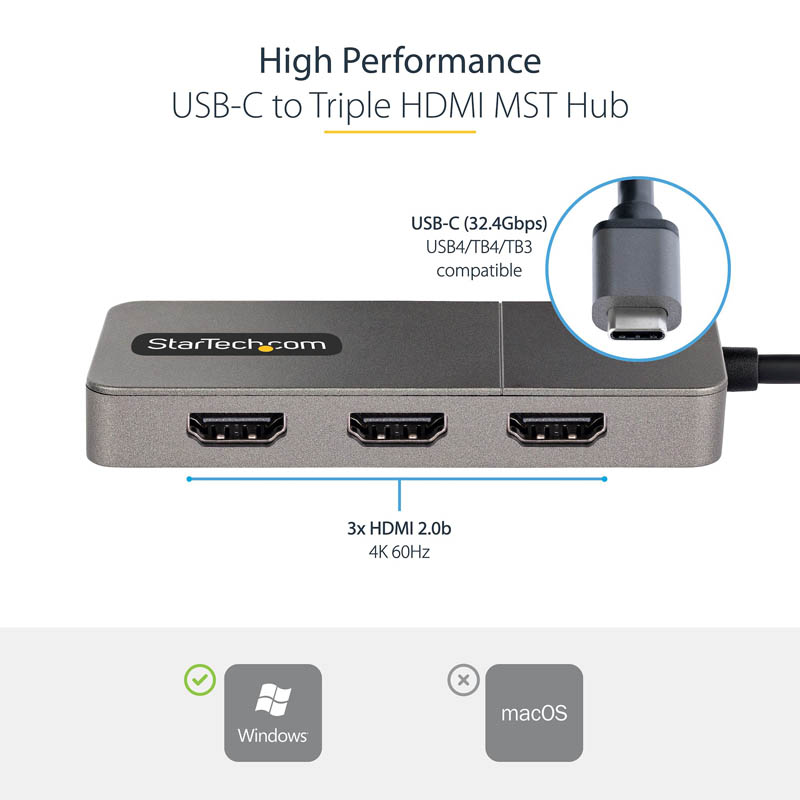 Hub Startech.com MST USB-C a 3 Puertos HDMI 4k 60Hz