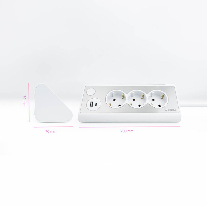 Regleta Nanocable Interruptor 3 Tomas USB-A + USB-C + Blanco