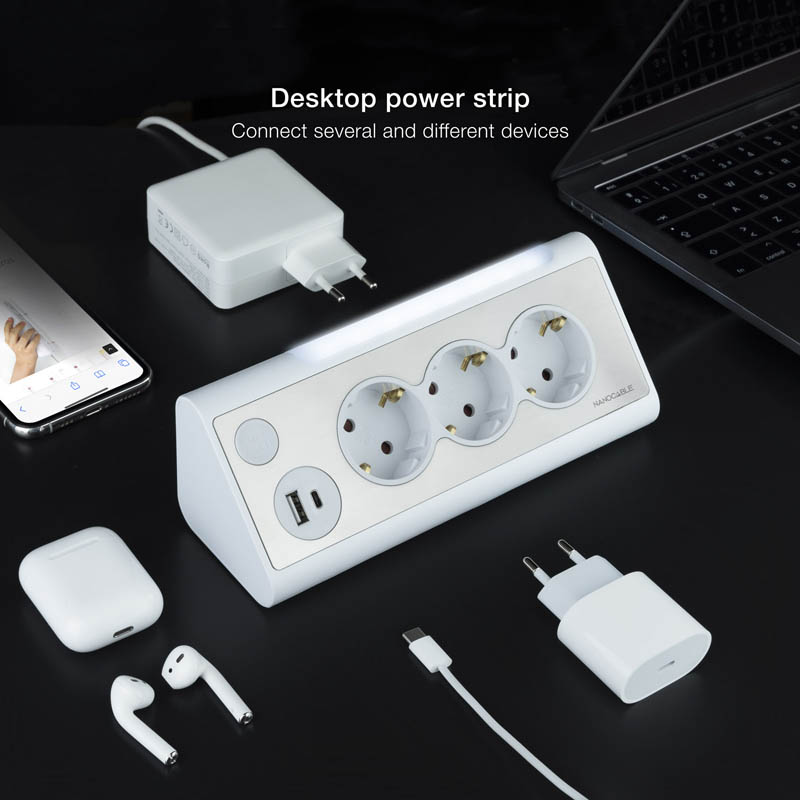 Regleta Nanocable Interruptor 3 Tomas USB-A + USB-C + Blanco