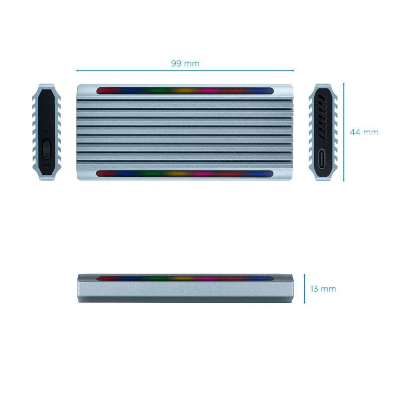 Caja Externa TooQ Shinobi RGB Para SSD M.2 Gris