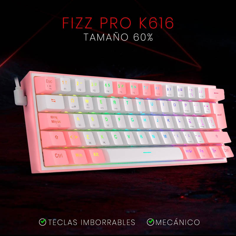 Teclado Redragon Fizz Pro K616 Gaming RGB Switch Red Blanco