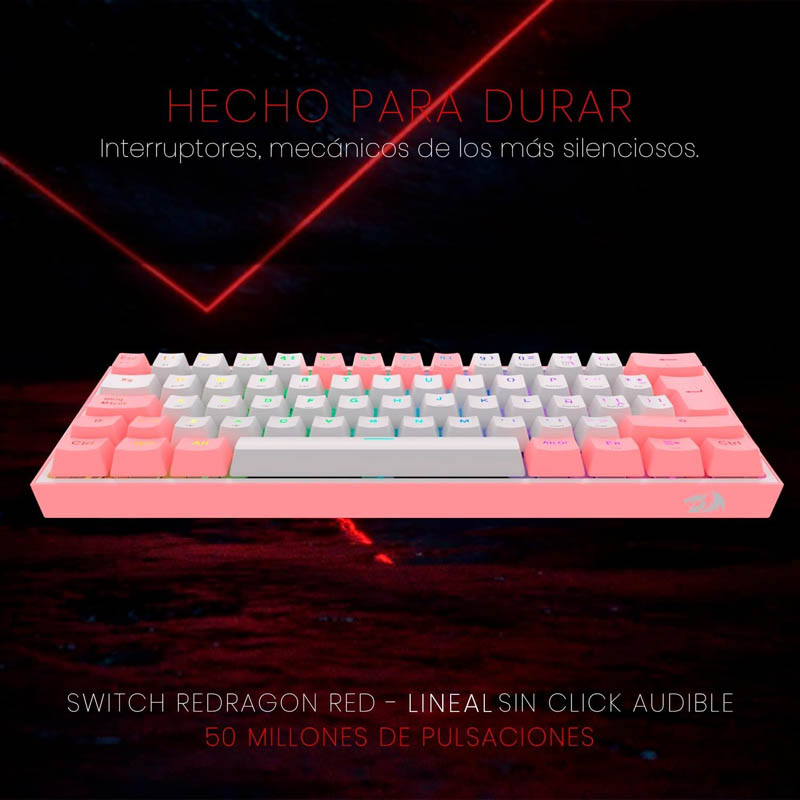 Teclado Redragon Fizz Pro K616 Gaming RGB Switch Red Blanco