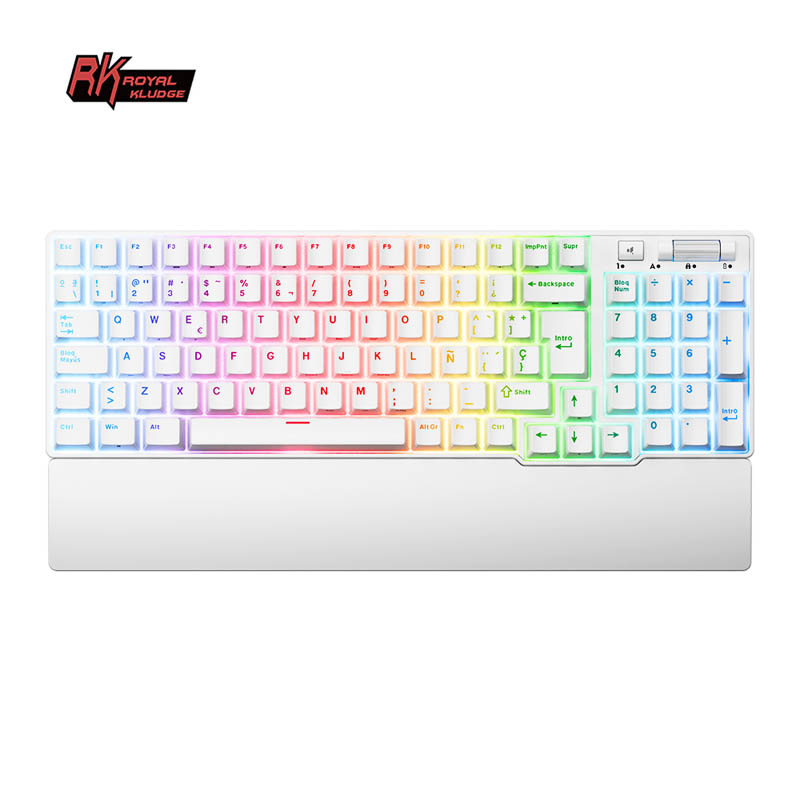 Teclado para Mac y Windows Royal Kludge RK96 ISO-ES Hot-Swappable Switch Brown Wireless Blanco