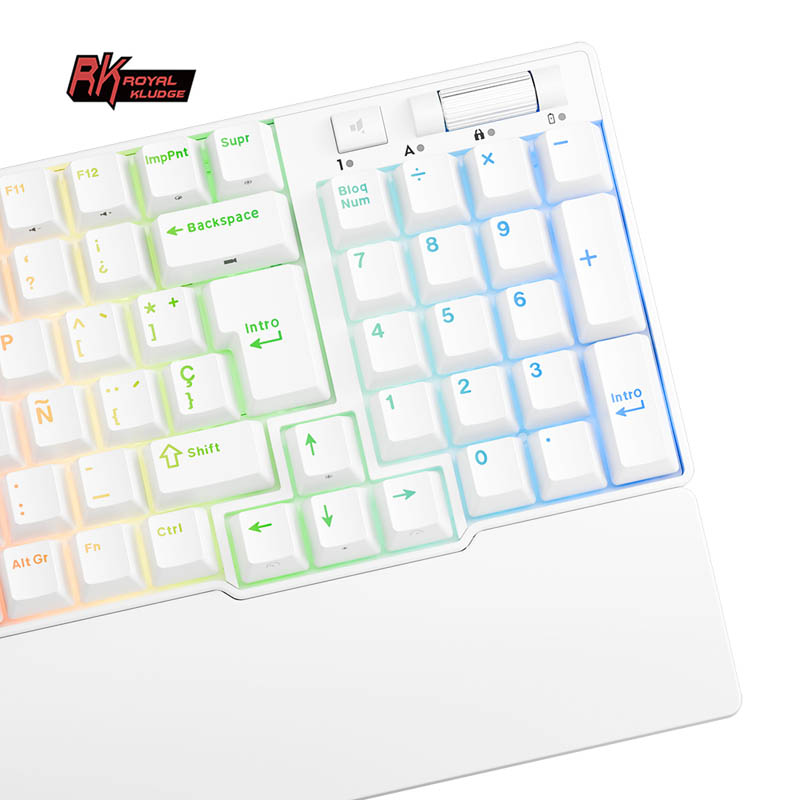 Teclado para Mac y Windows Royal Kludge RK96 ISO-ES Hot-Swappable Switch Brown Wireless Blanco
