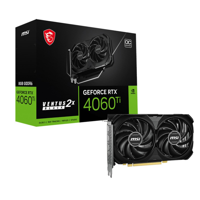 Tarjeta Gráfica MSI GeForce RTX 4060 Ti VENTUS 2X BLACK E1 OC 8GB GDDR6 DLSS3