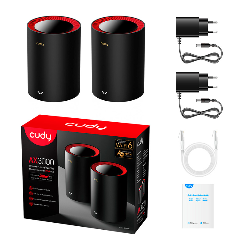 Repetidor Cudy M3000 Mesh 2.5G Wi-Fi 6 Doble Pack Negro