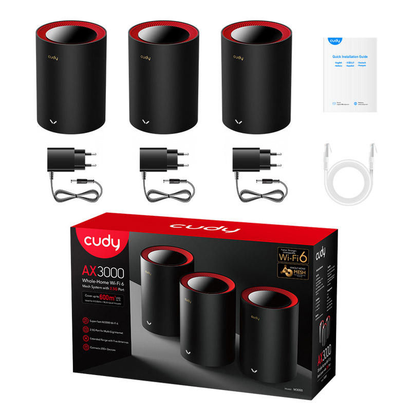 Repetidor Cudy M3000 Mesh 2.5G Wi-Fi 6 Triple Pack Negro