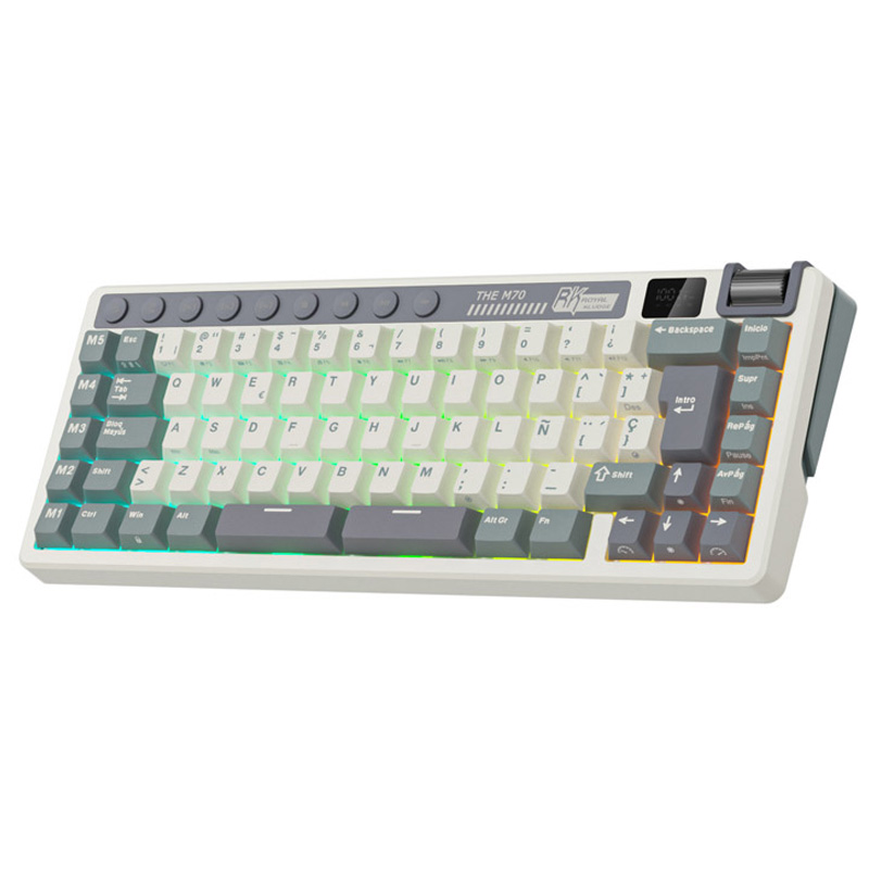 Teclado Gaming Royal Kludge RKM70 ISO-ES RGB Hot-Swappable Switch Beige Wireless Cyan Purple