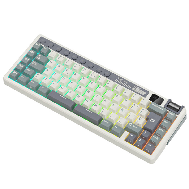 Teclado Gaming Royal Kludge RKM70 ISO-ES RGB Hot-Swappable Switch Beige Wireless Cyan Purple