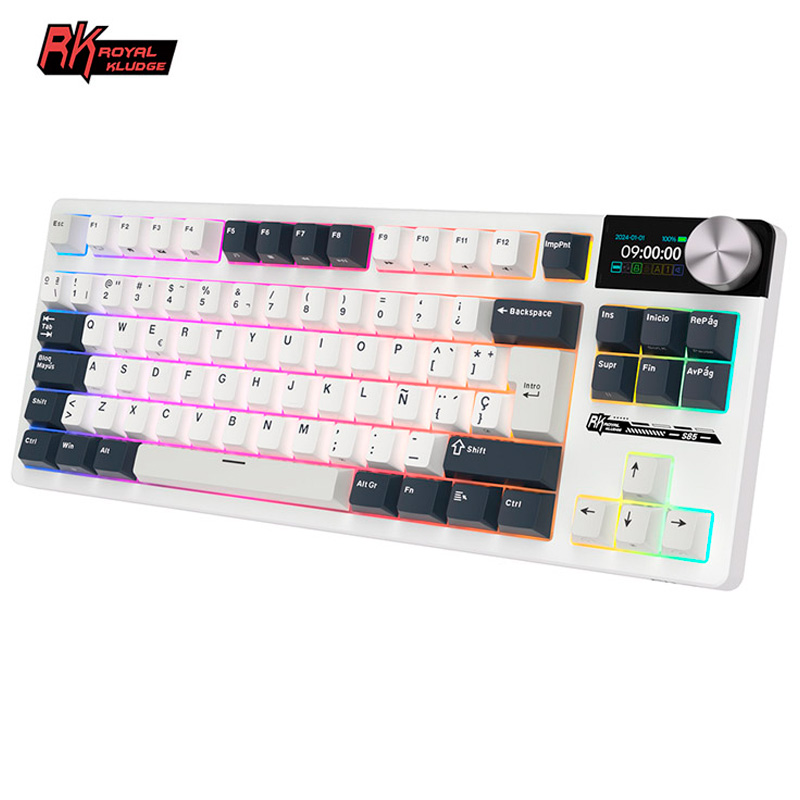 Teclado para Mac y Windows Royal Kludge RKS85 ISO-ES RGB Hot-Swappable Switch Beige Wireless White Night