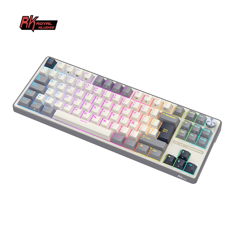 Teclado para Mac y Windows Royal Kludge R87Pro ISO-ES RGB Hot-Swappable Switch Creamy Half Grey