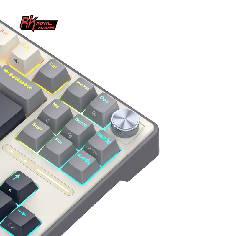 Teclado para Mac y Windows Royal Kludge R87Pro ISO-ES RGB Hot-Swappable Switch Creamy Half Grey