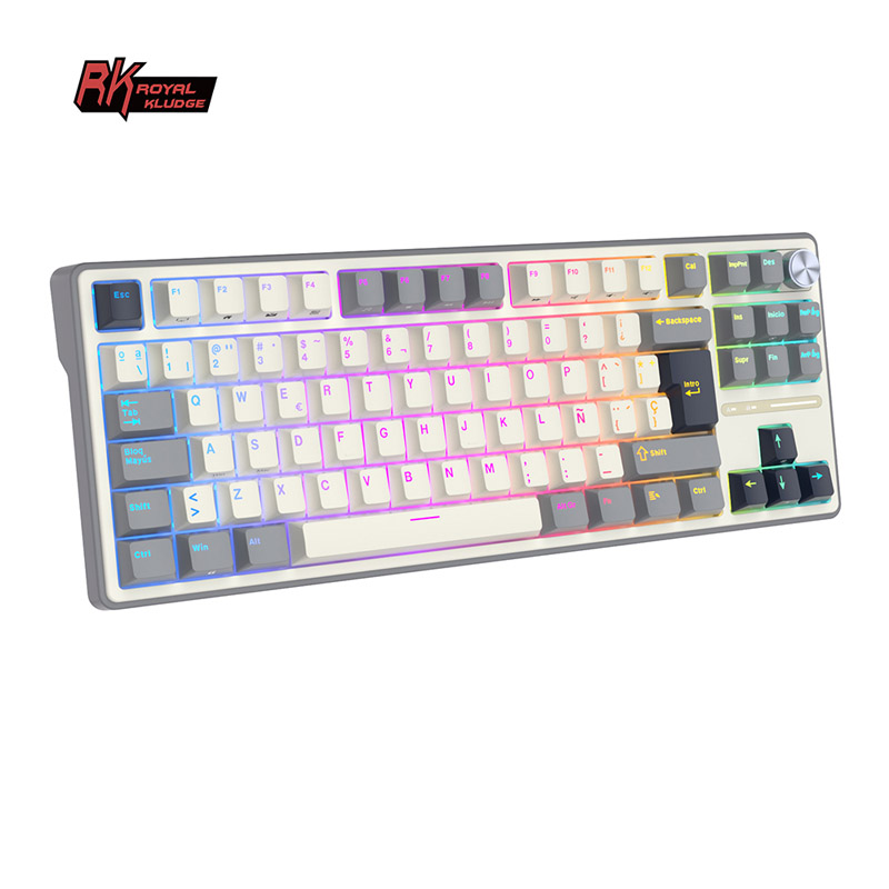 Teclado para Mac y Windows Royal Kludge R87Pro ISO-ES RGB Hot-Swappable Switch Brown Half Grey