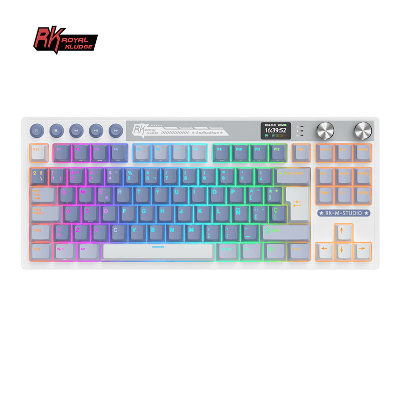 Teclado para Mac y Windows Royal Kludge RKM87 ISO-ES RGB Hot-Swappable Switch Cream Wireless Ocean Blue