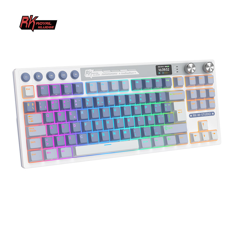 Teclado para Mac y Windows Royal Kludge RKM87 ISO-ES RGB Hot-Swappable Switch Cream Wireless Ocean Blue