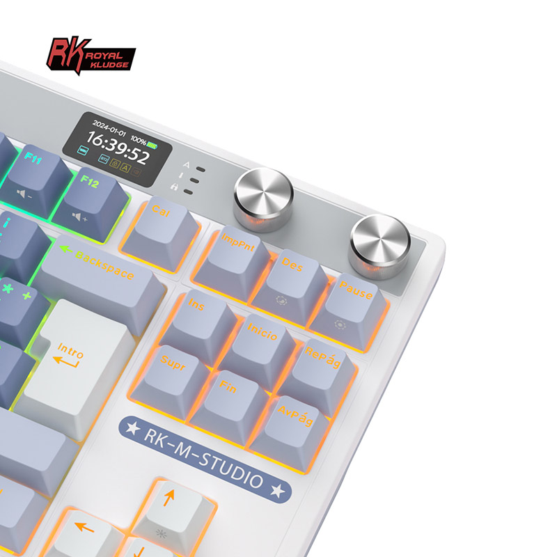 Teclado para Mac y Windows Royal Kludge RKM87 ISO-ES RGB Hot-Swappable Switch Cream Wireless Ocean Blue