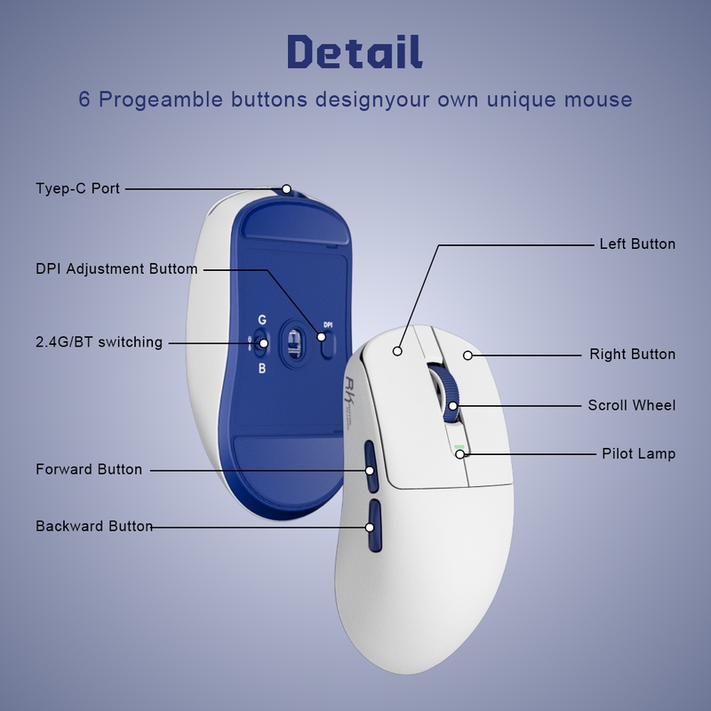 Ratón Royal Kludge RKM30 12000 Dpi 41g Wireless White Blue
