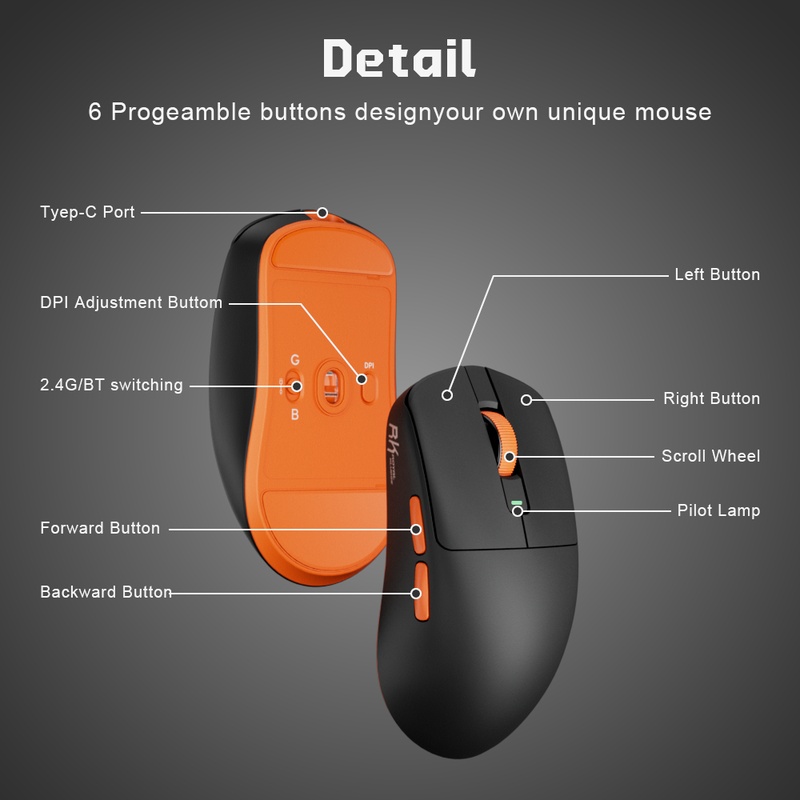 Ratón Royal Kludge RKM30 12000 Dpi 41g Wireless Black Orange
