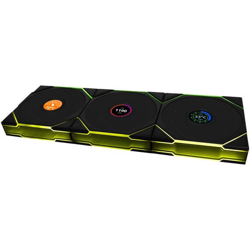 Ventilador Lian Li Uni Fan TL120 Wireless LCD ARGB Reverse Blade 120mm Triple Pack Negro