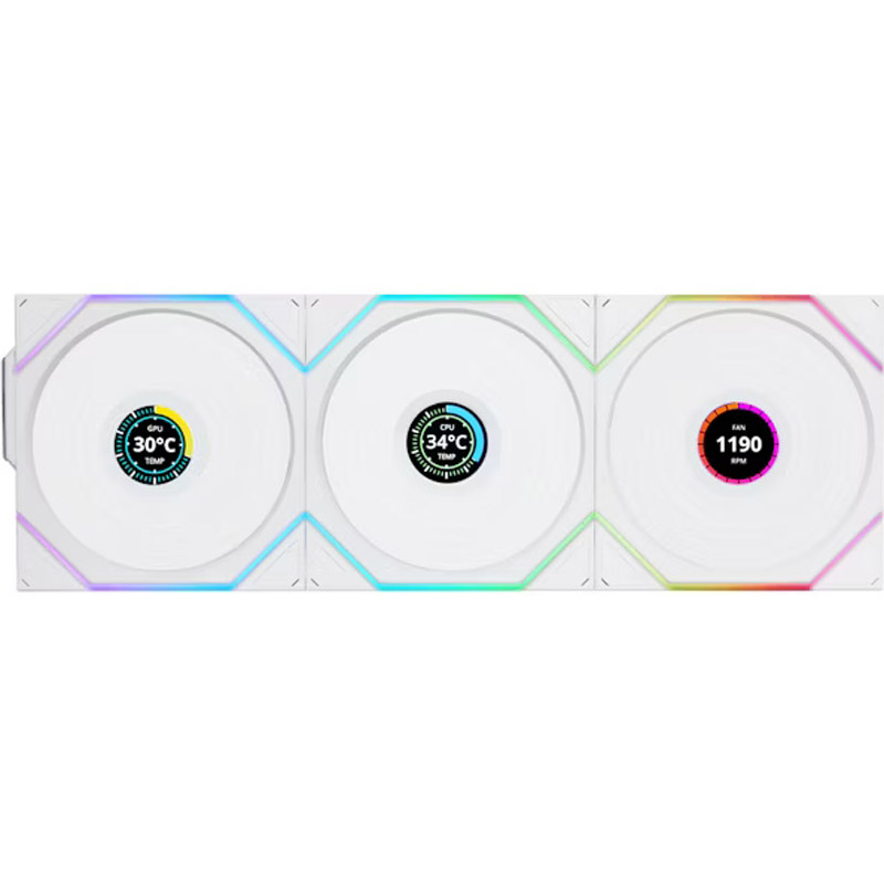 Ventilador Lian Li Uni Fan TL120 Wireless LCD ARGB Reverse Blade 120mm Triple Pack Blanco