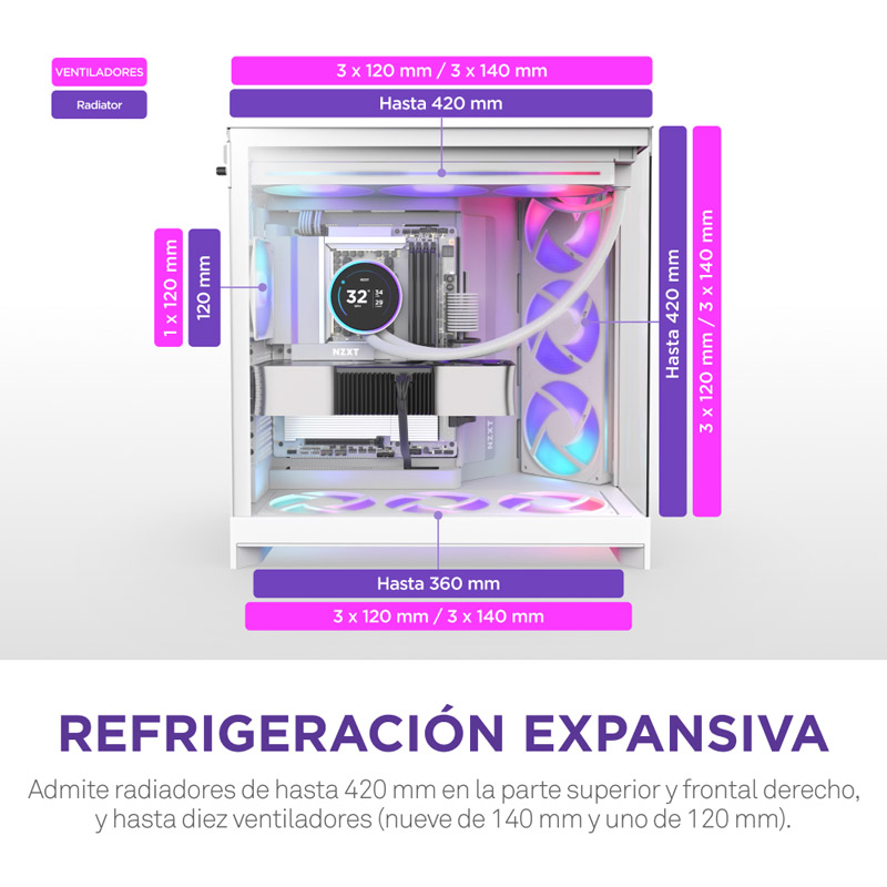 Caja/Torre NZXT H9 Flow RGB (2025) Blanco