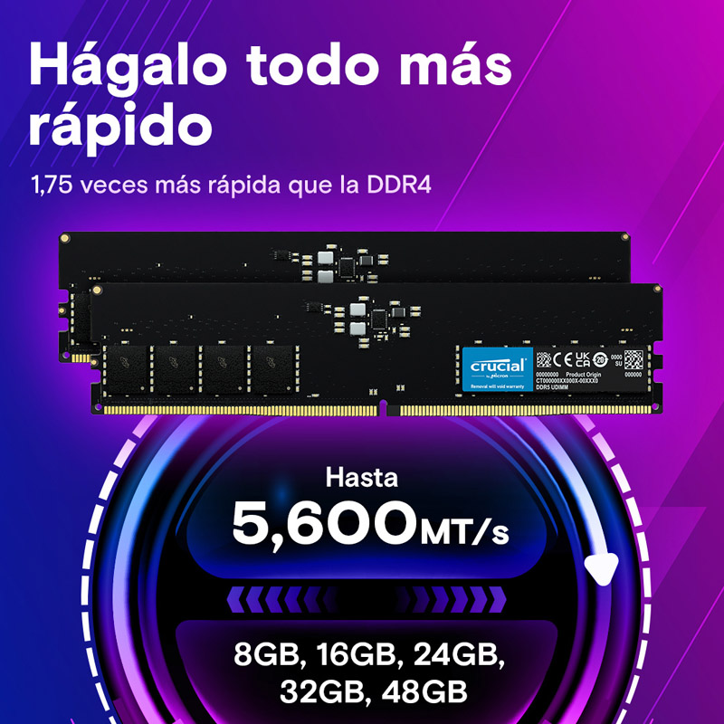 Memoria DDR5 Crucial 32GB 2x16GB 4800MHz CL40 EXPO-XMP