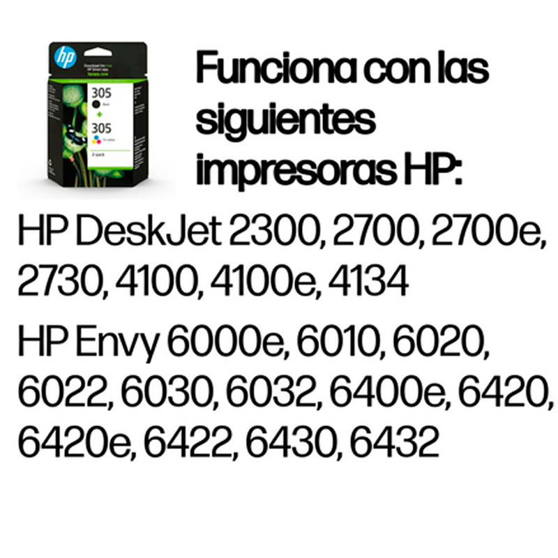 Cartucho Tinta HP Original 305 Tri-Color Pack 2 Negro