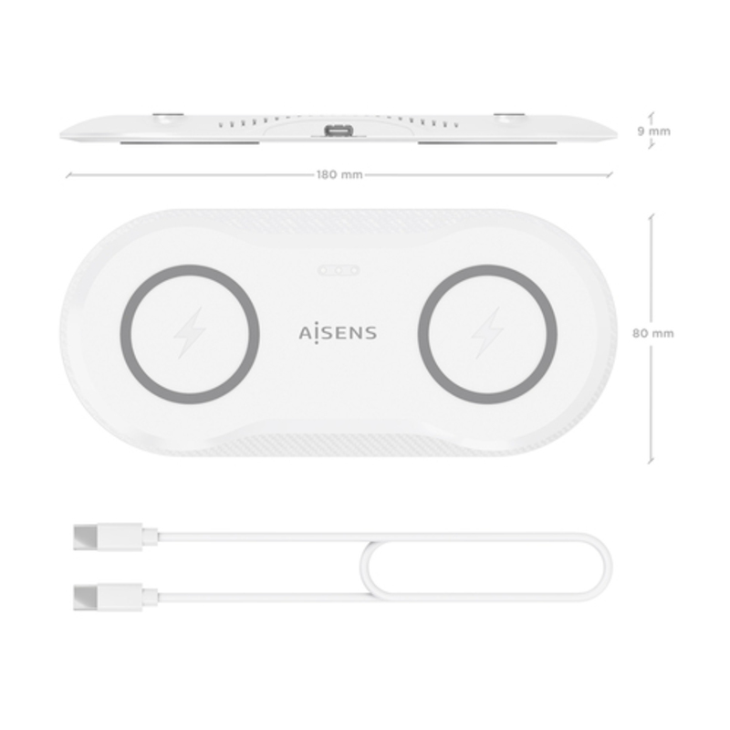 Cargador Aisens Inalámbrico USB-C 2 en 1 Blanco