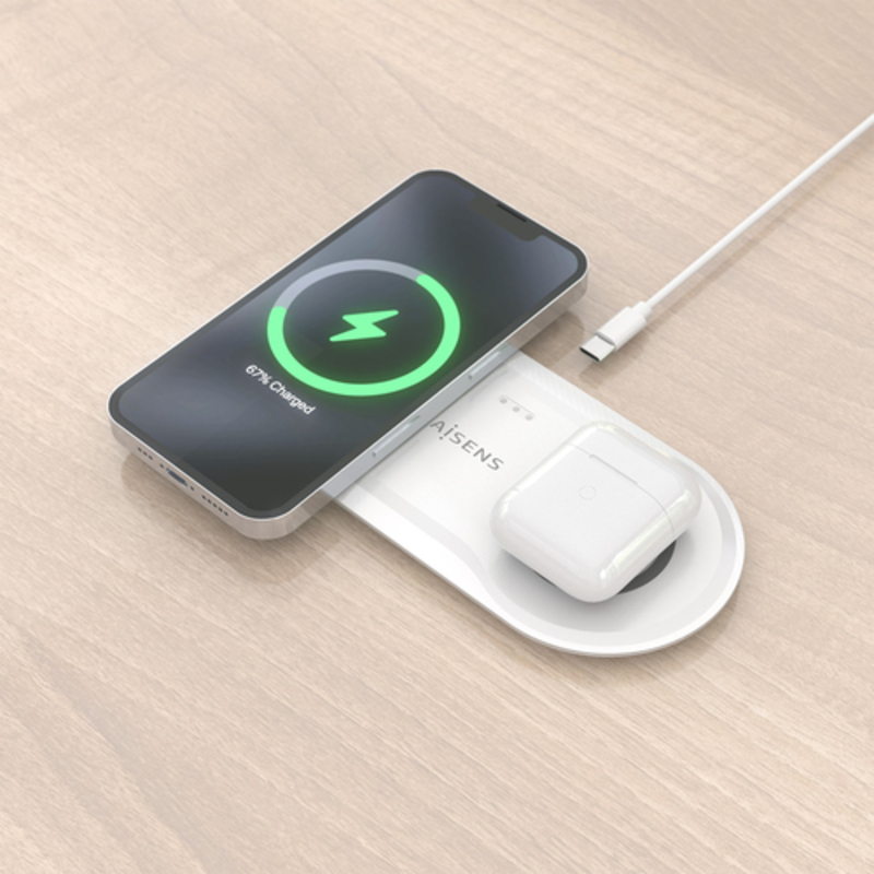 Cargador Aisens Inalámbrico USB-C 2 en 1 Blanco