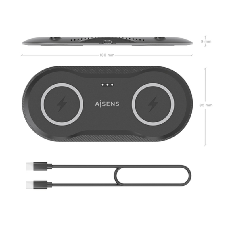 Cargador Aisens Inalámbrico USB-C 2 en 1 Negro