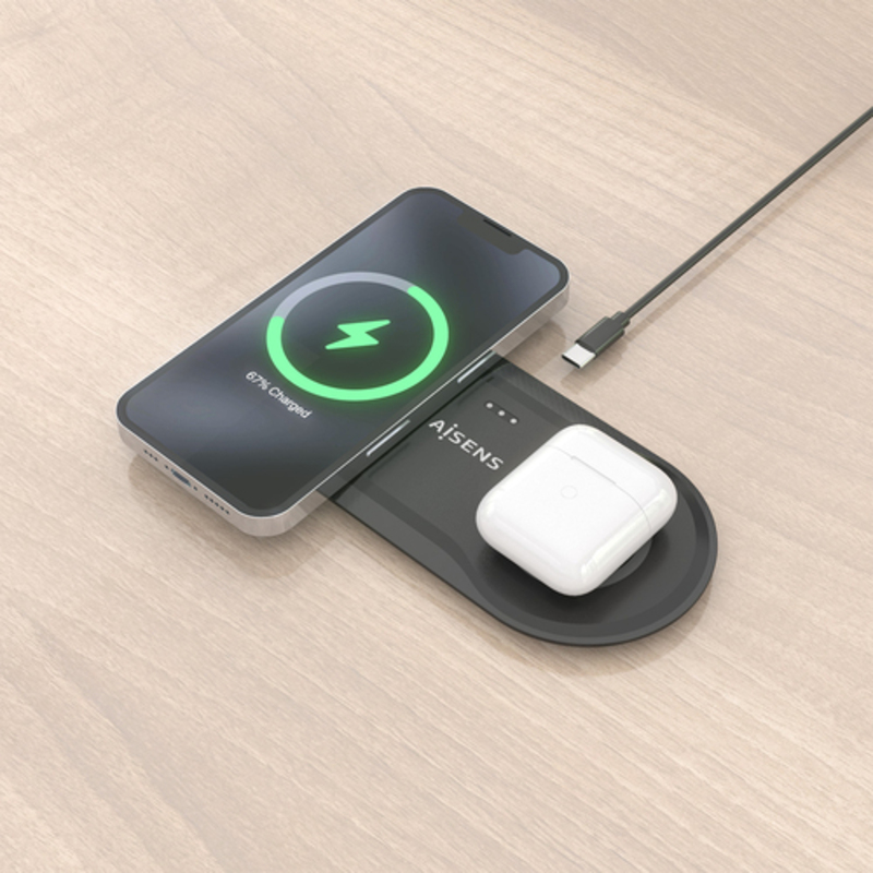 Cargador Aisens Inalámbrico USB-C 2 en 1 Negro