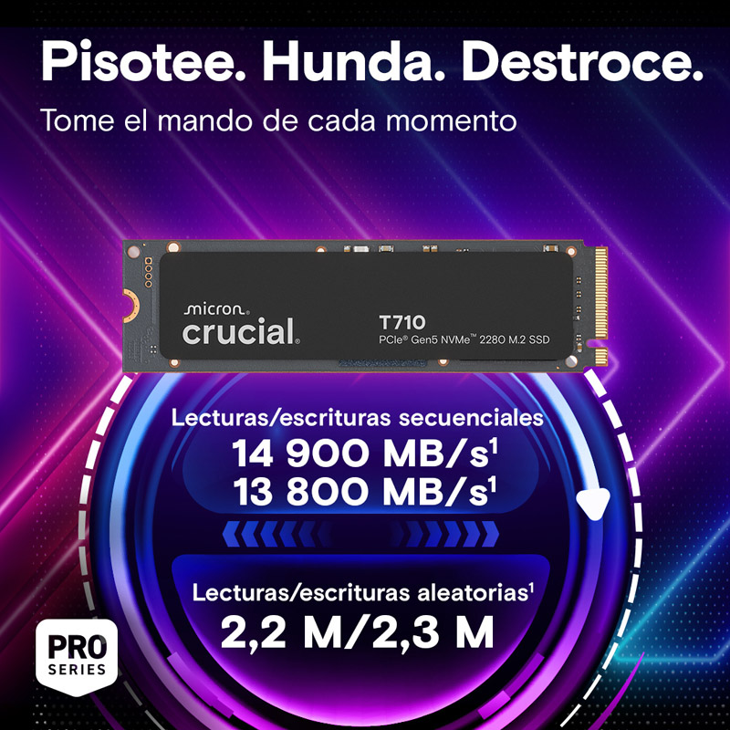 Disco Duro M.2 Crucial T710 2TB PCIe Gen5 x4 NVMe SSD