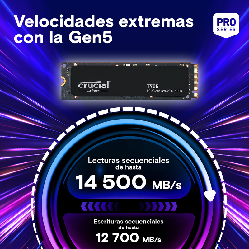Disco Duro M.2 Crucial T705 2TB PCIe Gen5 x4 NVMe SSD