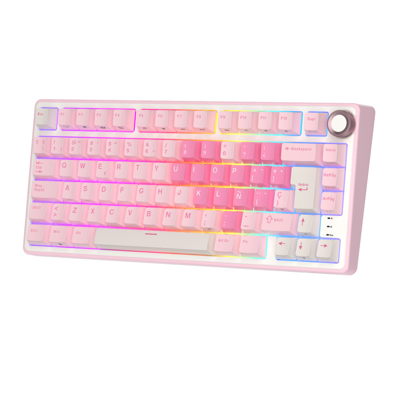 Teclado Royal Kludge R75 Hot Swap Switch Cream Pink Melody
