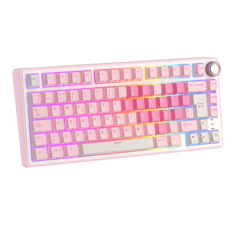 Teclado Royal Kludge R75 Hot Swap Switch Cream Pink Melody