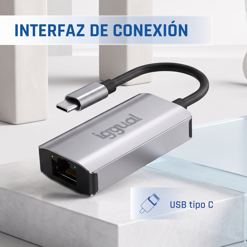 Adaptador iggual IGG317693 Tipo C A RJ45 Gigabit 1000Mbps