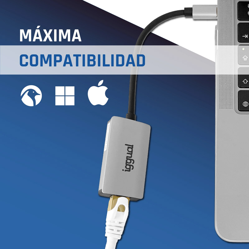 Adaptador iggual IGG317693 Tipo C A RJ45 Gigabit 1000Mbps