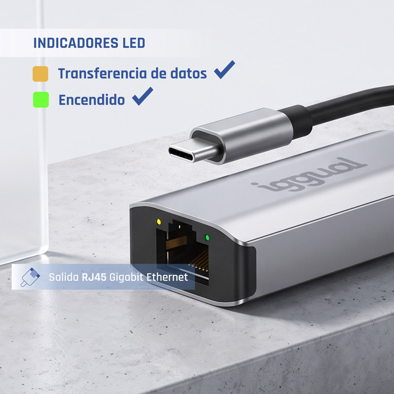 Adaptador iggual IGG317693 Tipo C A RJ45 Gigabit 1000Mbps