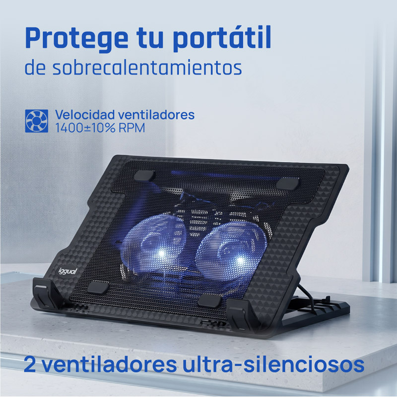 Base iggual RP2V17A Refrigeradora Con 2 Ventiladores Para Portátiles Hasta 17 pulgadas