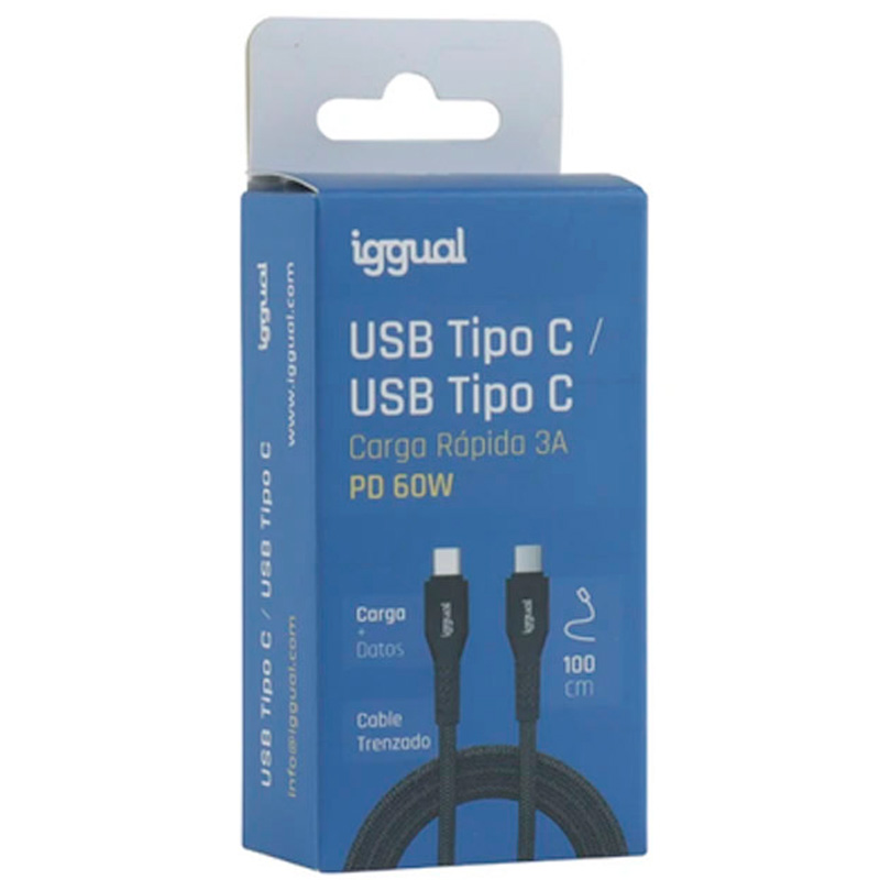 Cable USB iggual Tipo C 3A 100cm Trenzado 60W